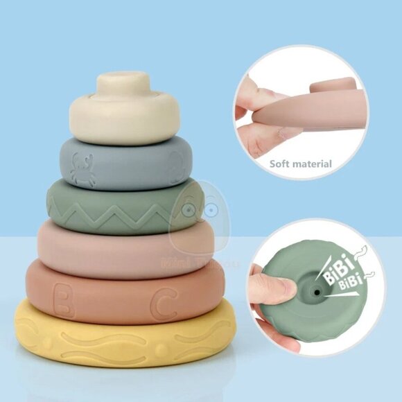 Mini Tudou Silicone 6 Pcs Stacking & Nesting Circle Toy Pastel - Picture 6 of 9